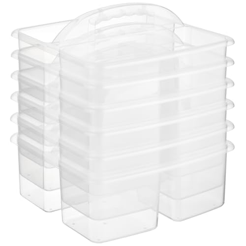 ALINK Plastic Classroom Caddy Organizer with Handle, 6-Pack 3 Compartments Portable Plastic Storage Caddy for Classroom Organization, Table, Desk, Office, Craft Art, Teacher Supply - Clear - color: Clear