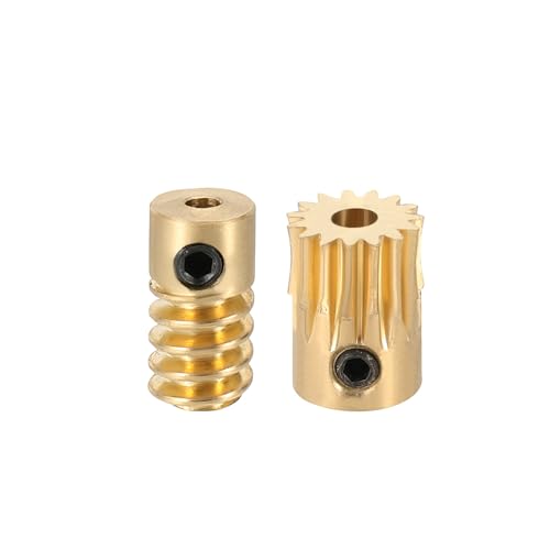 uxcell Worm Gear Set 15T 0.5 Module 15:1 Reduction Rate, Right Rotation Drive Gear Box Wheel Reduce Transmission Part (Brass Gear-3mm Bore, Brass Rod 2mm Bore) - size: Gear-3mm, Rod-2mm Bore, style: 0.5M-15T
