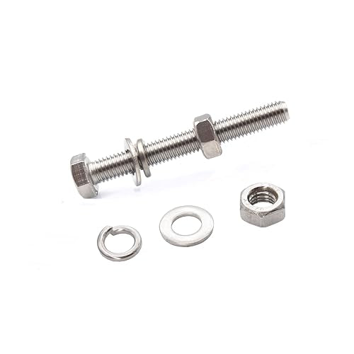 4-Pack M10 x 95mm Hexagon Screws Hex Bolts with M10 Hex Nuts Flat Washers/Spring Lock Washers Set, 304/18-8, Plain Finish - size: 4-Pack M10 x 95mm