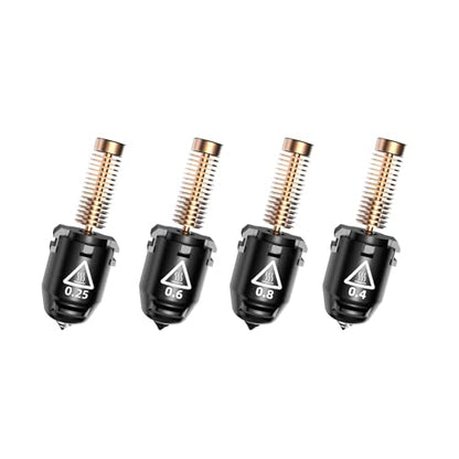 FLASHFORGE Adventurer 5M Nozzle, All Sizes 4-Pack Nozzle Set, 280℃ High Flow 32mm³/s Nozzle for Stable High-Speed Printing, Adventurer 5M Pro Hotend, 3S Quick-Detachable Nozzle - style: 0.25+0.4+0.6 Hardened+0.8 Hardened