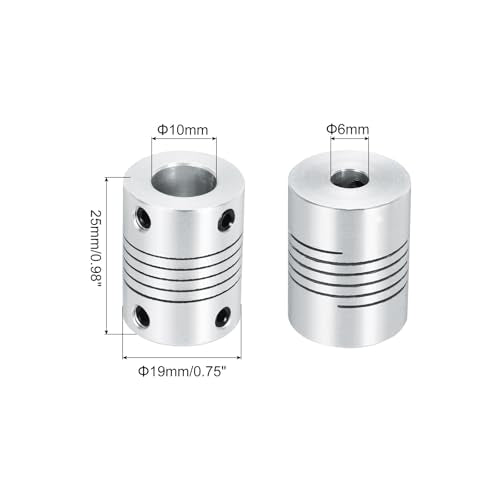 uxcell 4Pcs 6mm to 10mm Aluminum Alloy Shaft Coupling L25xD19 Silver - size: 6mm to 10mm