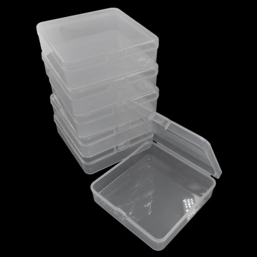 BokWin Mini Plastic Clear Beads Storage Containers Box, 6 Pack - size: 3.7"x3.7"x1.18"