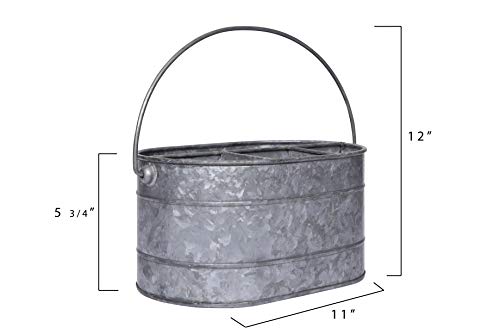 Creative Co-Op Galvanized Metal Storage Caddy with 4 Compartments and Handle, Grey