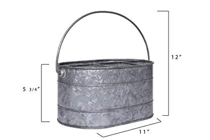 Creative Co-Op Galvanized Metal Storage Caddy with 4 Compartments and Handle, Grey