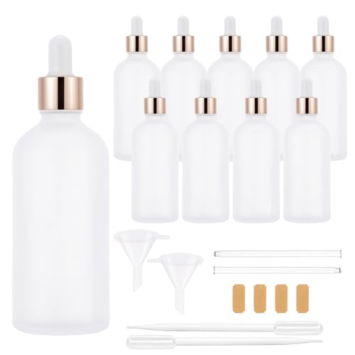 10 Pack 100ml Frosted Glass Sample Dropper Bottles, Rose Golden Caps - color: Frosted, size: 100mL-10pcs