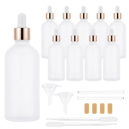 10 Pack 100ml Frosted Glass Sample Dropper Bottles, Rose Golden Caps - color: Frosted, size: 100mL-10pcs