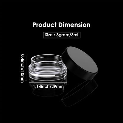Eternal Moment 50 Pack 3G Sample Containers with Lids Cosmetic Small Jars - color: Black Lid, size: 0.1 Ounce