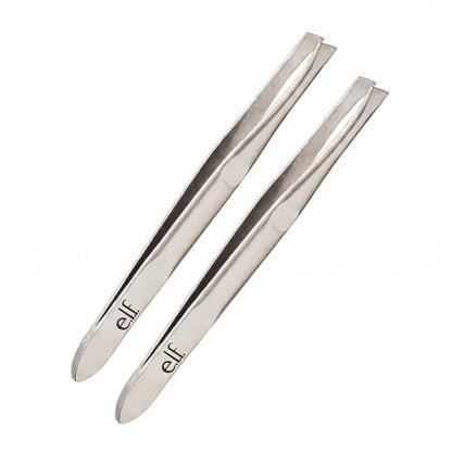 e.l.f., Slant Tweezer, Professional Quality Stainless Steel, Provides a Strong Grip, Removes Hairs Accurately, Shapes, Defines, Easy To Use, Ergonomically-Designed (Pack of 2) - size: 1 Count ( pack of 2)