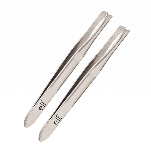 e.l.f., Slant Tweezer, Professional Quality Stainless Steel, Provides a Strong Grip, Removes Hairs Accurately, Shapes, Defines, Easy To Use, Ergonomically-Designed (Pack of 2) - size: 1 Count ( pack of 2)
