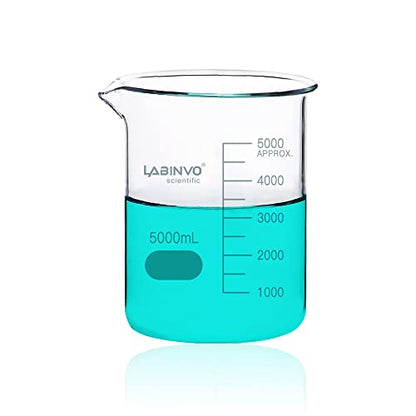 Low Form Graduated Glass Beaker, Vol.5000ml/5 liters, 3.3 Borosilicate Glass Beaker Set, IN-BKL5000 - style: 1 PC of 5000 mL