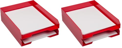 JAM PAPER Stackable Paper Trays - Red - Desktop Document, Letter, & File Organizer Tray - 2/Pack (Pack of 2) - color: Red, size: Pack of Two (2) Trays (Pack of 2)