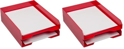 JAM PAPER Stackable Paper Trays - Red - Desktop Document, Letter, & File Organizer Tray - 2/Pack (Pack of 2) - color: Red, size: Pack of Two (2) Trays (Pack of 2)