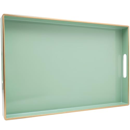 Spsyrine Green Decorative Serving Tray with Handles, Elegant Plastic Coffee Table Tray for Ottoman, Living Room, Home Decor 15.6" X 10.2" - color: Green
