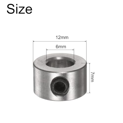 uxcell 12pcs Set-Screw Collars 6mm Bore Stainless Steel Shaft Collars, 12mm OD, 7mm Width, Landing Gear Stopper Wheel Collar with Hex Wrench - size: 6mm