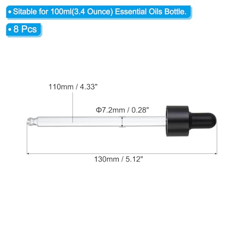 PATIKIL Glass Eye Dropper Caps, 8 Pcs Anodized Aluminum Glass Dropper Closure Top for 100ml(3.4oz) Essential Oils Bottle, Perfume, Lab Experiments, Black - color: Black, size: 100ml