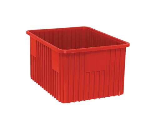 QUANTUM STORAGE SYSTEMS DG93120RD Dividable Grid Storage Container, Heavy-Duty Stackable Plastic Parts Bin for Warehouse, Assembly & Industrial Organization, 22-1/2" x 17-1/2" x 12", Red, 3-Pack