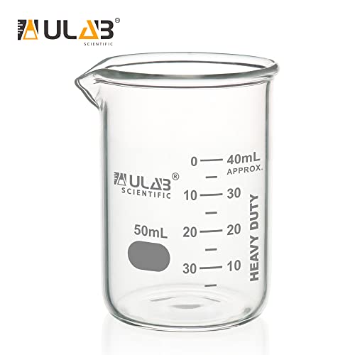 ULAB Heavy Duty Glass Beakers, 5pcs of Vol.50ml(1.7oz), Borosilicate 3.3 Glass, Thick Wall Beakers, with Double Scale, Superior Durability & Chemical Resistance, UBG1068 - style: 5pcs of Vol.50ml