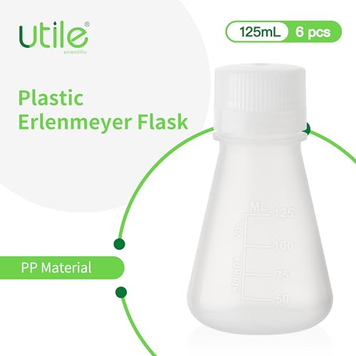 Utile Plastic Erlenmeyer Flask Set with Screw Caps, 6pcs of Vol.125ml Scientific Conical Flask Laboratory Flask,with Molded Graduations, 4023.0651.6 - size: 6 pcs of 125ml
