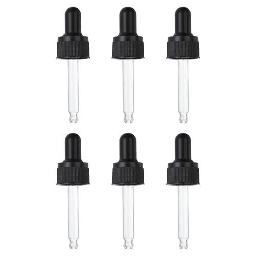PATIKIL Glass Eye Dropper Caps, 6 Pcs Plastic Glass Dropper Closure Top for 10ml(1/3oz) Essential Oils Bottle, Perfume, Lab Experiments, Black - size: 10ml
