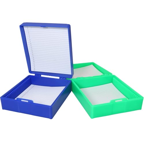 MEETOOT 2PCS 25 Compartment Microscope Slide Box 9.5x8.2x3.3cm Plastic Specimen Storage Case Shock Proof Protective Case