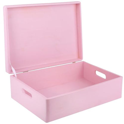 Creative Deco XL Pink Wooden Box Storage with Hinged Lid - color: Pink, size: XL | Handles