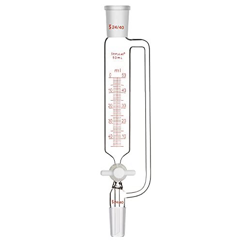 stonylab Pressure Equalizing Graduated Addition Funnel, Borosilicate Glass Dropping Funnel 24/40 Joint 50 ml with PTFE Stopcock for Laboratory (50 ml) - size: 50 ml