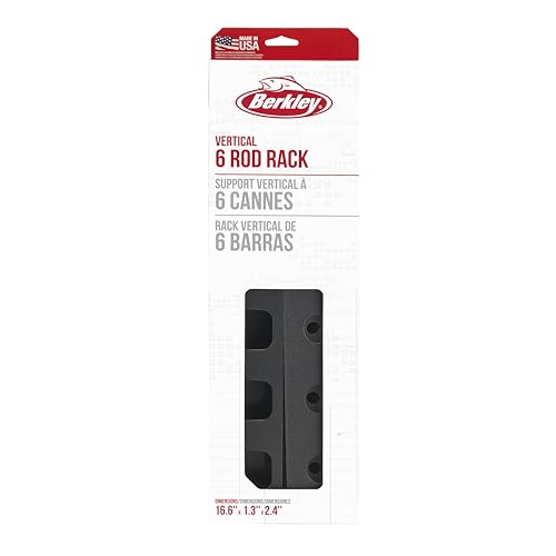 Berkley Vertical Fishing Rod Rack, Stores 6 Rods, Black, Soft Foam Grip Pads Protect Rod Finishes, Durable Construction, Easy to Mount with Common Tools - style: Vertical 6 Rod Rack (New Model)