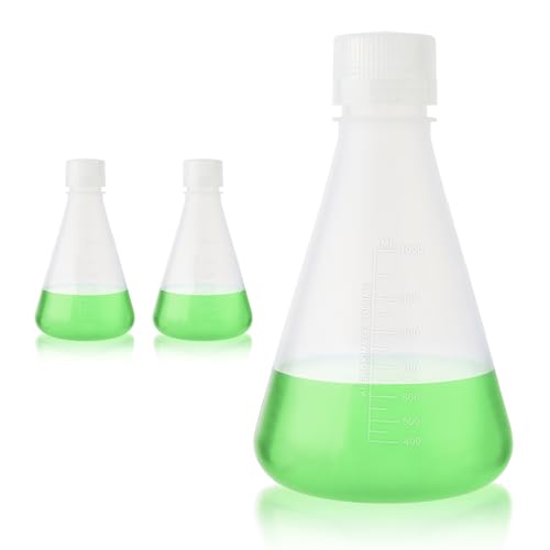 Utile Plastic Erlenmeyer Flask Set with Screw Caps，2pcs of Vol.1000ml Scientific Conical Flask Laboratory Flask, with Molded Graduations, 4023.0681.2 - size: 2 pcs of 1000ml