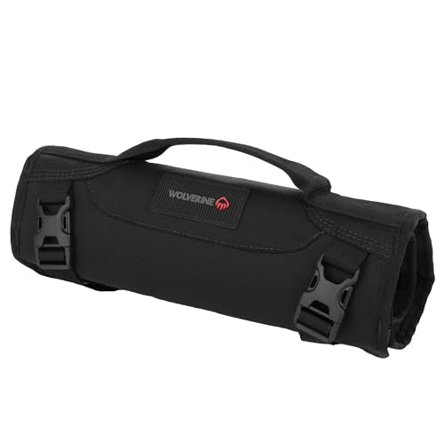 WOLVERINE Tool Bag |Tote | Utility Roll | Durable Nailhead Nylon, Adjustable Straps, and Versatile Pockets - color: Black, style: 28 Inch 16 Pocket Utility Roll