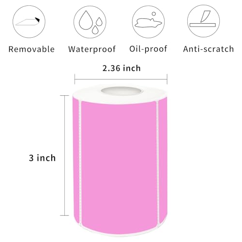 2×3 Inch Pink Removable Thermal Labels,Writeable,Removable,Thermally Printable,300 Sheets per Roll with Perforated Lines - color: Pink, size: 2×3 inch
