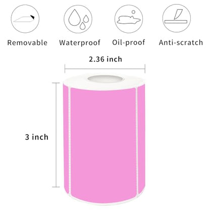2×3 Inch Pink Removable Thermal Labels,Writeable,Removable,Thermally Printable,300 Sheets per Roll with Perforated Lines - color: Pink, size: 2×3 inch