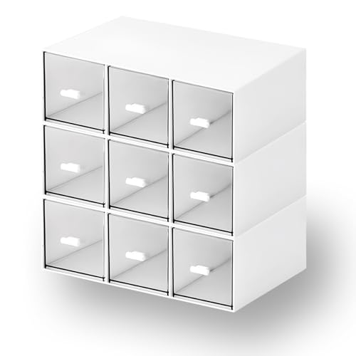 Desktop Organizer With 9 Drawers, Pencil Box, Stationary Organizer - color: 3 Tall Layers & 9 Drawers, White