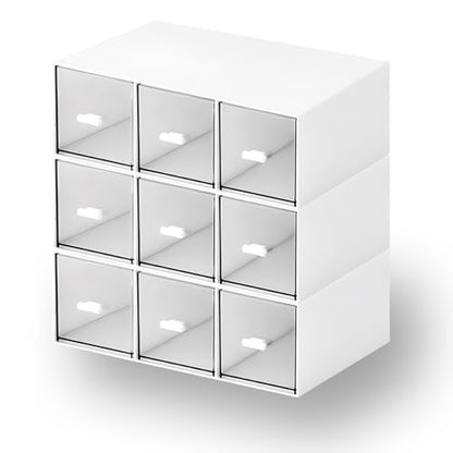 Desktop Organizer With 9 Drawers, Pencil Box, Stationary Organizer - color: 3 Tall Layers & 9 Drawers, White