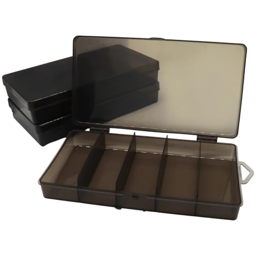 3 Pack Black Fishing Tackle Storage Box, 5-Grid Plastic Tackle Accessory Box with Lure Bait Hooks Organizer, 175x95x30mm Small Parts Container for Fishing Gear - color: Black
