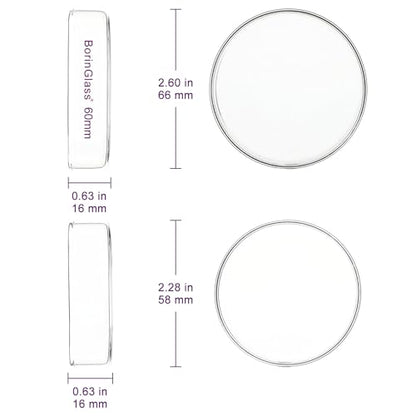 BorinGlass Petri Dishes, Autoclavable Cell Culture Dishes Lab Dishes with Clear Lid, 60x15 mm, Pack of 10