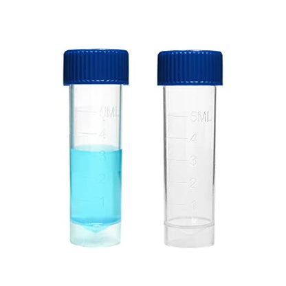PEKYBIO Sterile Plastic Graduated Test Tubes 5ml Sample Storage Container with Screw Cap Self-Standing Lab Transport Tube, Case of 50 - size: 5ml 50Pcs