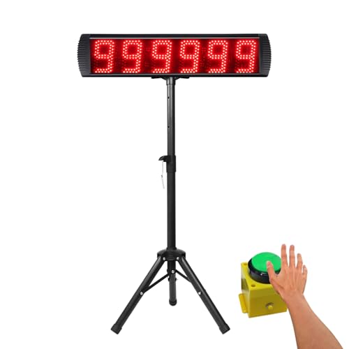 5 Inch 6-Digit LED Race Timer, Running Event Gym Timer for Countdown/Count Up, 12/24 Hour Real Time, Stopwatch with Remote Control, Portable Large Wall Clock（Button+Tripod） - style: button+tripod
