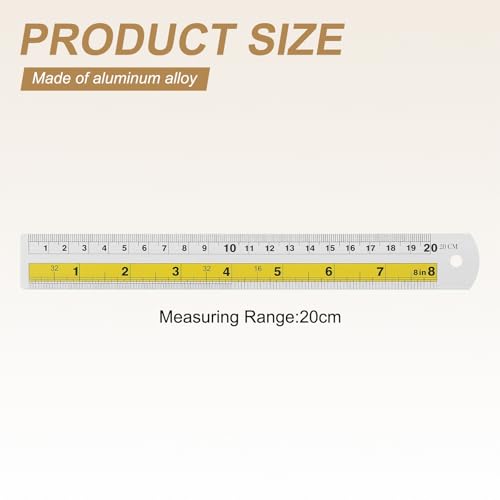 HARFINGTON 4pcs Metal Straight Ruler 20cm Metric SAE Aluminum Alloy Measuring Rulers Scale Tool with Hole for Measure Study Reading Classroom Office, Yellow - color: Yellow, size: 20cm