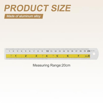HARFINGTON 4pcs Metal Straight Ruler 20cm Metric SAE Aluminum Alloy Measuring Rulers Scale Tool with Hole for Measure Study Reading Classroom Office, Yellow - color: Yellow, size: 20cm