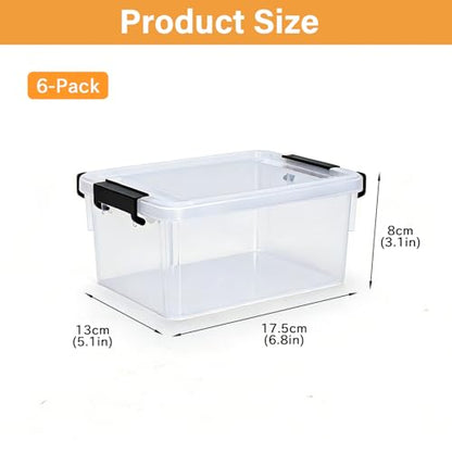 6 Pack Toolbox Organizer, Clear Plastic Screw Bins for Garage, Stackable Hardware Storage with Latching Lids, Mini Tool Box Containers for Nails, Bolts, Anchors, Fasteners, Craft Parts