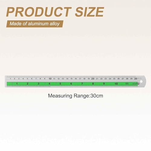 HARFINGTON 4pcs Metal Straight Ruler 30cm Metric SAE Aluminum Alloy Measuring Rulers Scale Tool with Hole for Measure Study Reading Classroom Office, Green - color: Green, size: 30cm