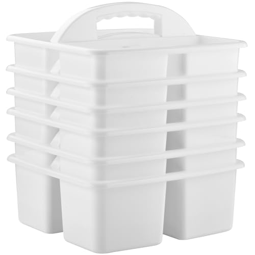 ALINK Plastic Classroom Caddy Organizer with Handle, 6-Pack 3 Compartments, Teacher Supply Storage Caddy for Classroom Organization, Table, Desk, Office, Craft Art for Kids - White - color: White
