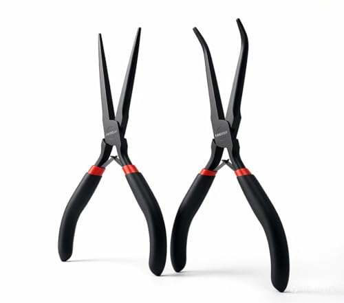 WISEUP 6" Mini Needle Nose Pliers Set，2pcs Small Long Reach Bent Pliers