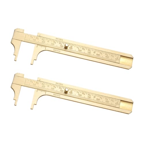 uxcell Pocket Caliper Ruler 100mm Brass Sliding Gauge Mini Caliper Precision Double Scale Metric Measurement Tool Drawing Measuring Ruler Gold 2 Pcs - size: 100mm