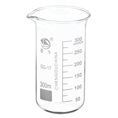 PATIKIL 300ml Tall Form Glass Beaker, 3.3 Borosilicate Glass Graduated Printed Scale Measuring Cups with Spout for Kitchen Lab Liquids Transit Boiling - size: 300ml