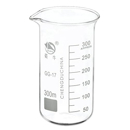 PATIKIL 300ml Tall Form Glass Beaker, 3.3 Borosilicate Glass Graduated Printed Scale Measuring Cups with Spout for Kitchen Lab Liquids Transit Boiling - size: 300ml