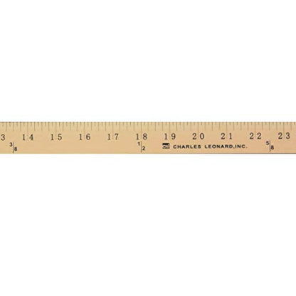 Charles Leonard Metal Edged Yardstick Ruler, Inches and 1/8 Yard Measurements, Natural Wood, 36 Inches (77565)