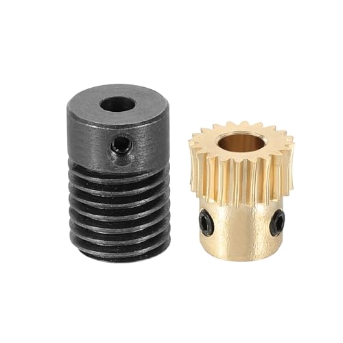 uxcell Worm Gear Set 20T 0.5 Module 20:1 Reduction Rate, Right Rotation Drive Gear Box Wheel Reduce Transmission Part (Brass Gear-5mm Bore, #45 Steel Rod 4mm Bore) - size: Gear-5mm, Rod-4mm Bore, style: 0.5M-20T