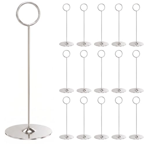 Urban Deco 16 Pieces Table Card Holder 8 inches Silver Place Steel Card holders for Photos, Food Signs, Memo Notes, Weddings, Restaurants, Birthdays. - color: Silver