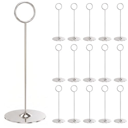 Urban Deco 16 Pieces Table Card Holder 8 inches Silver Place Steel Card holders for Photos, Food Signs, Memo Notes, Weddings, Restaurants, Birthdays. - color: Silver